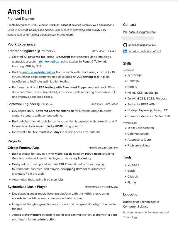 Anshul Sharma's Resume